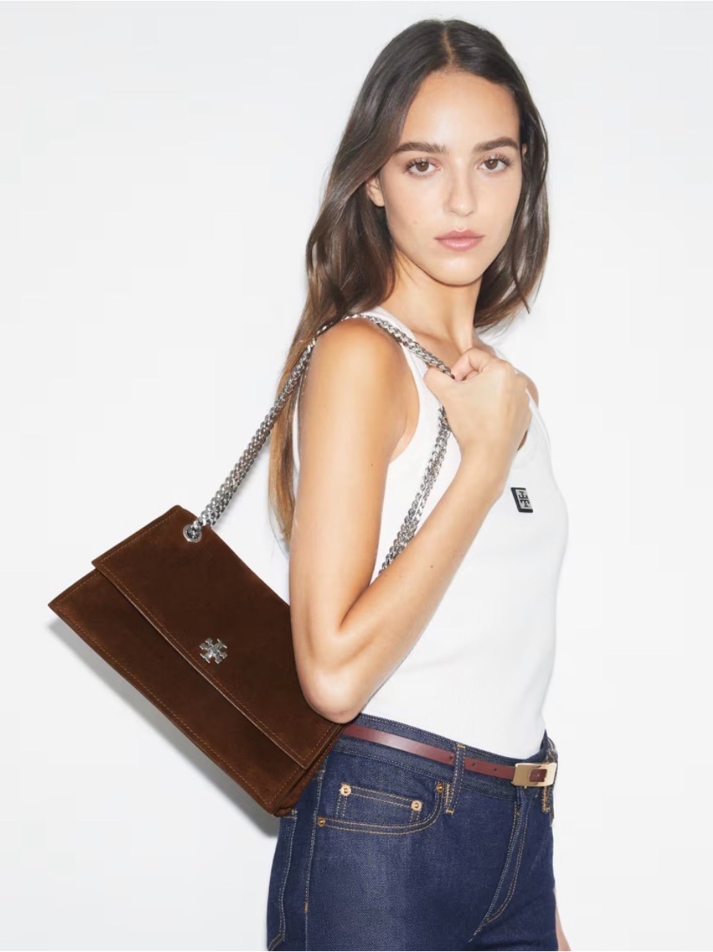 NWT Tory Burch Kira Turnlock Brown Suede Shoulder Bag $495 - Picture 2 of 5